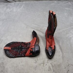 Silver Rebel Women 6C Cowboy Boots Black Leather Flame Stitched Western VTG EUC